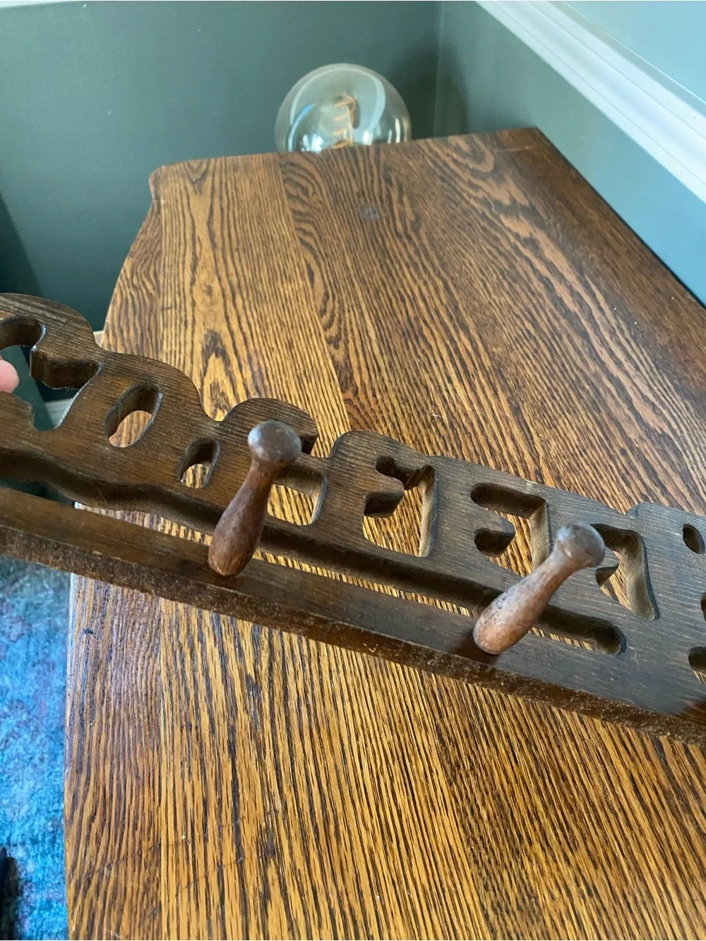 Vintage MCM Wooden Coffee Mug Holder “Coffee Break